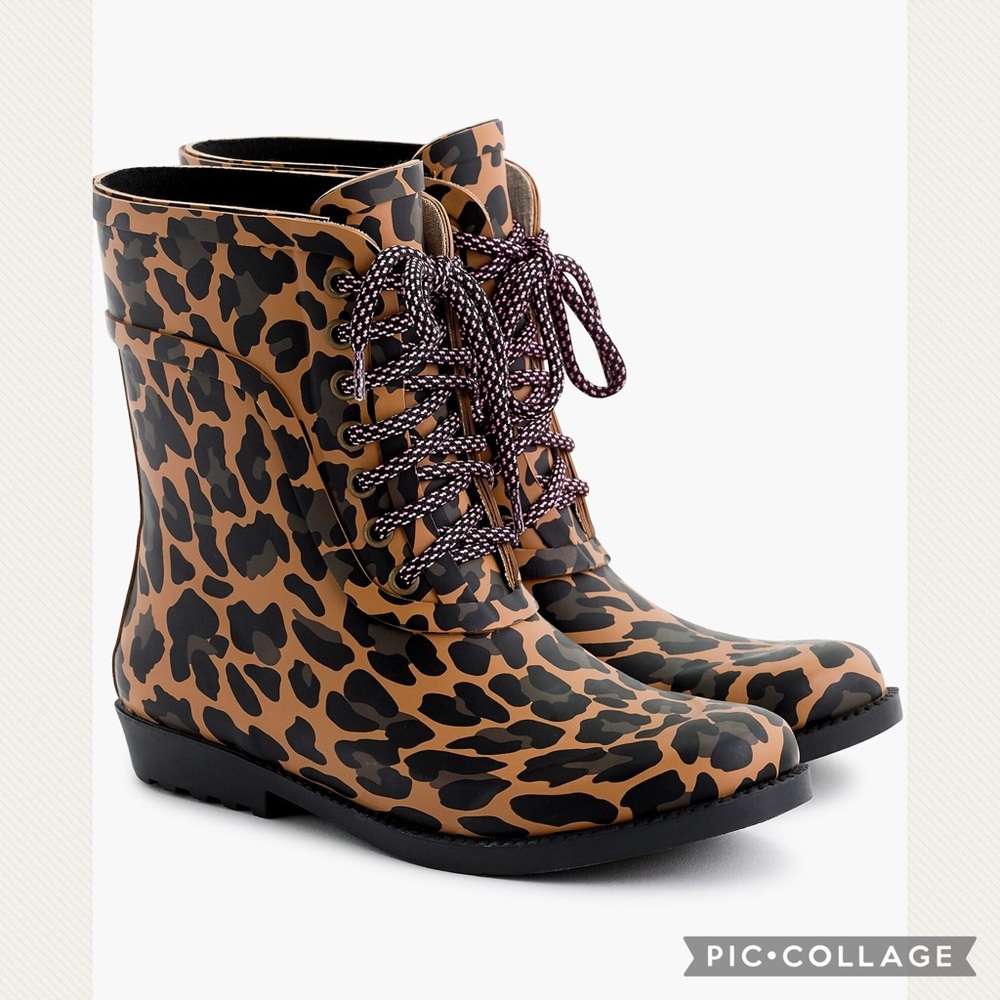 J. Crew Lace-Up Rain Boots in Leopard